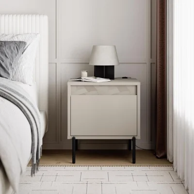 The Range FWStyle Sandstone 1 Door Bedside Handless Design Artex Plinth Black Legs - Sandstone