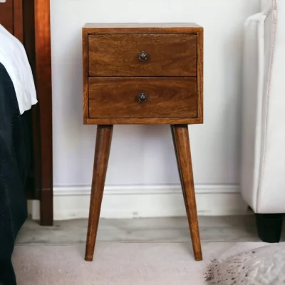 The Range Solid Wood Mini 2 Drawer Chestnut Bedside - Brown