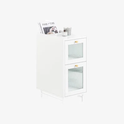 The Range 2 Glass Drawers Nightstand Bedside Table - White