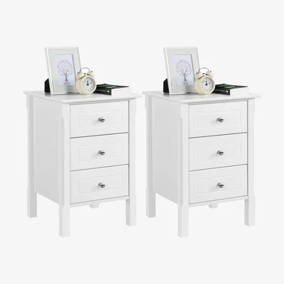 The Range Set of 2 Modern 3 Drawer Bedside Table - White