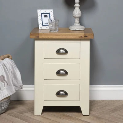 The Range Painted Oak 3 Drawer Bedside Cabinet Night Stand Side Table Fully Assembled H 62 x W 47 x D 37cm - Oak