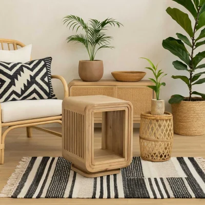 The Range Arizona Carved Mango Wood Open Bedside Table - Brown