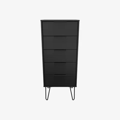The Range Hong Kong Ready Assembled 5 Drawer Bedside Cabinet - Black Matt