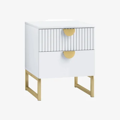 The Range Coelta Loni White and Gold 2-Drawer Bedside Table Ribbed Front