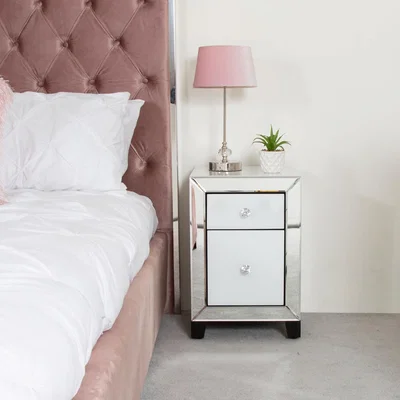 The Range Ash Mirrored 2 Drawer Bedside Table - White