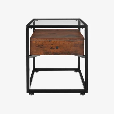 The Range Nightstand Preston With Glass Surface and Drawer - Industrial Dark