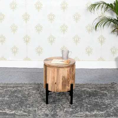The Range York Solid Wood Bedside Table with Metal Legs - Wood