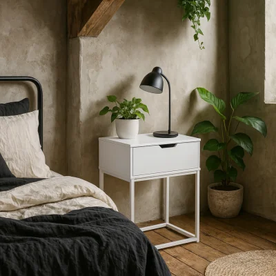 The Range Tokyo Bedside Table 1 Drawer UV MDF Top Matt Steel Legs - White