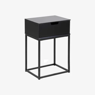 The Range Tokyo Black Bedside Table, 1 Drawer, Matt Black Metal Legs - Black
