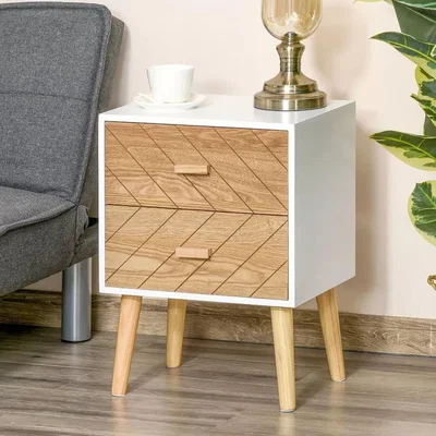 The Range Chevron Wooden Bedside Table Set of 2 - Natural and White