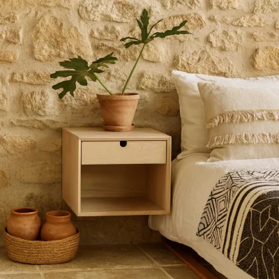 The Range Italy White Oak 1-Drawer Wall-Mounted Floating Bedside Table - Neutral