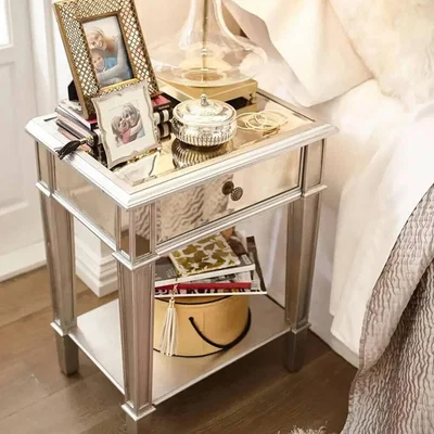 The Range Silver Mirrored Bedside Table for Bedroomw with Self and Drawer - Silver