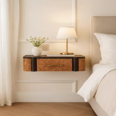 The Range Solid Wood Rattan Curve Wall-Mounted Drawer - Brown
