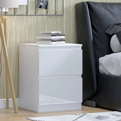 The Range Contemporary Gloss Front 2 Drawer Bedside Chest - White Gloss