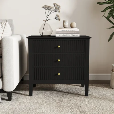The Range Large 3 Drawer Bedside Table - Hales Black Range