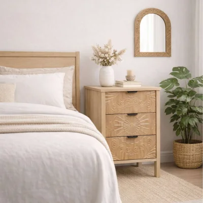 The Range Lotus 3 Drawer Bedside Cabinet Chest Table Light Oak - Oak