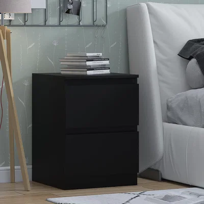 The Range Large 2 Drawer Deep Nightstand Bedside Scratch Resistance Matt Finish - Black