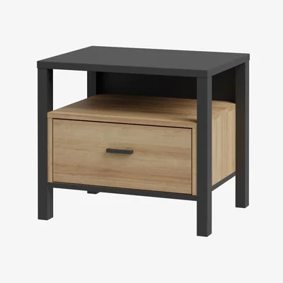 The Range High Rock Bedside in Matt Black/Riviera Oak - Black & Riviera Oak