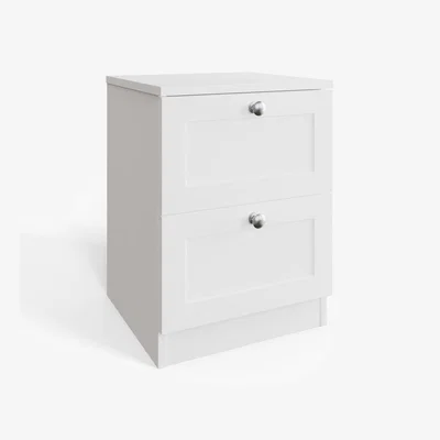The Range 2 Drawer White Bedside Table Nightstand Modern Panelled Design - White
