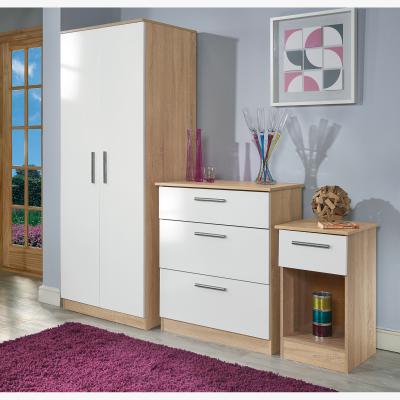 The Range Contrast Ready Assembled 4 Drawer Bedside Cabinet - White Gloss & Bardolino Oak