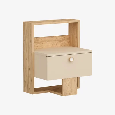 The Range Zeno Nightstand with Drawer - Atlantic Pine & Beige