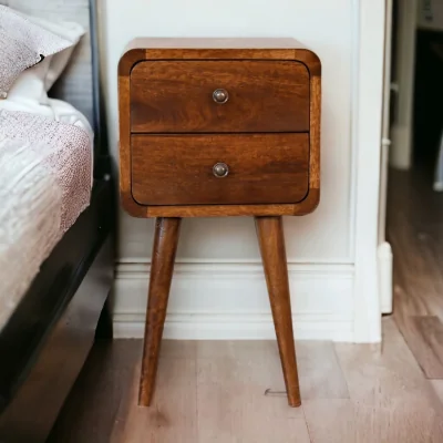 The Range Curved Chestnut Mini Solid Wood Bedside Table