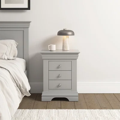 The Range Bordeaux 3 Drawer Bedside (Fully Assembled) - Pebble Grey