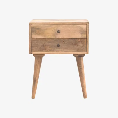 The Range Mid-Century Modern BedSide Table With 2 Storage Drawer - Orange