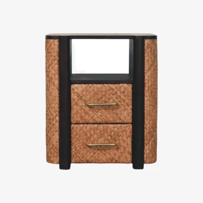 The Range Solid Wood Rattan Curve Edge Nightstand - Velvet Mocha