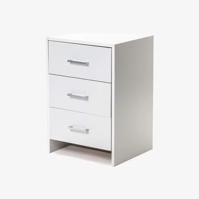 The Range Chest of 3 Drawers Bedside Table Metal Handles and Runner - White