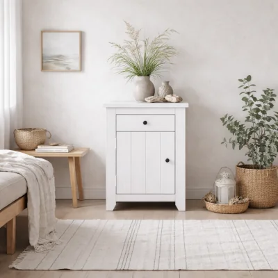 The Range Tralee Panelled Washed Bedside Table with Drawer and Door - White