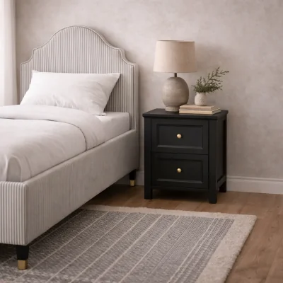 The Range Tulle Panelled Wood Bedside Table 2 Drawers - Black