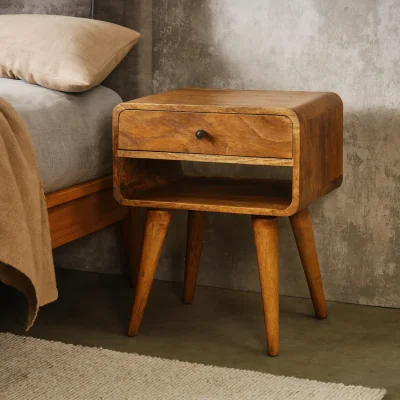 The Range Taormina Natural Mango Wood Nightstand with Drawer and Shelf - Brown