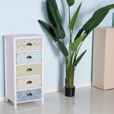 The Range Chest of 5 Drawers Bedside Cabinet - White, Multi colour