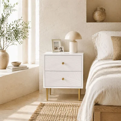 The Range Dina White and Gold 2-Drawer Bedside Table