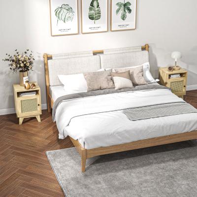 The Range Nightstand Bedside Table with Drawer and Shelf End Table with Rattan Element - Natural