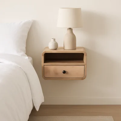 The Range Solid Wood Extra Mini Wall Mounted Curved Oak-ish Bedside with Open Slot - Brown