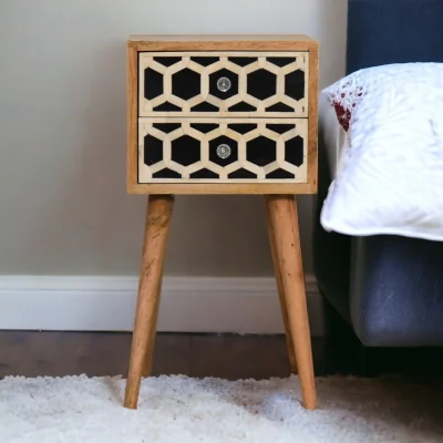 The Range Solid Wood Mini Bone Inlay 2 Drawer Bedside - Brown