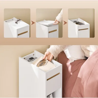 The Range Narrow Nightstand with Drawer and Shelf - White