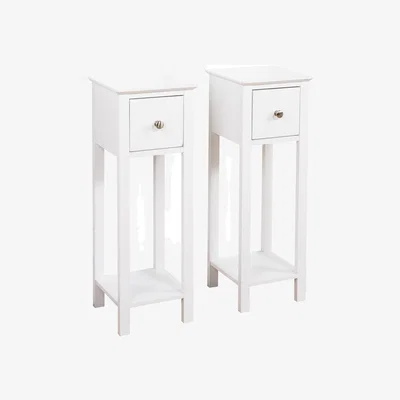 The Range Slim Bedside Table Set of 2 Nightstand Narrow Side Table - White