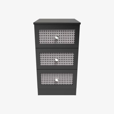 The Range Rattan Ready Assembled 3 Drawer Bedside Cabinet - Rattan & Smooth Black