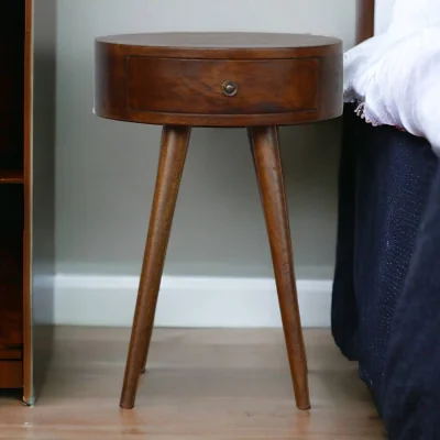 The Range Solid Wood Nordic Chestnut Circular Bedside - Brown