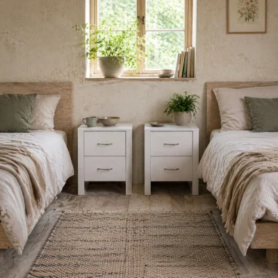 The Range Sovise Set of 2 White Wooden Bedside Tables with 2 Drawers