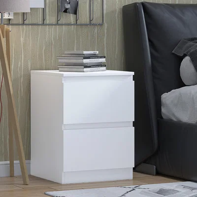 The Range Contemporary No-Handle 2 Drawer Matt Bedside Table - White