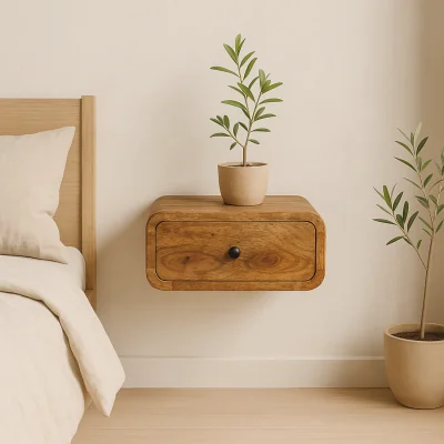 The Range Vicenza Mini Wall Mounted Mango Bedside Table with Drawer - Brown