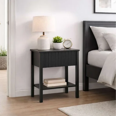 The Range Axis 1 Drawer Fluted Bedside Cabinet Chest Table Black - Black
