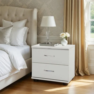 The Range Davos White 2 Drawer Bedside Cabinet - White