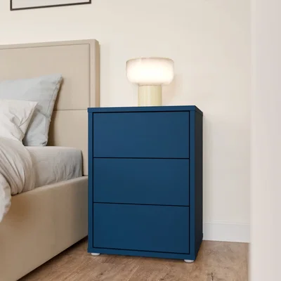 The Range Alice Springs Bedside Cabinet with 3 Drawers Push-Open in Terracotta - Night Blue