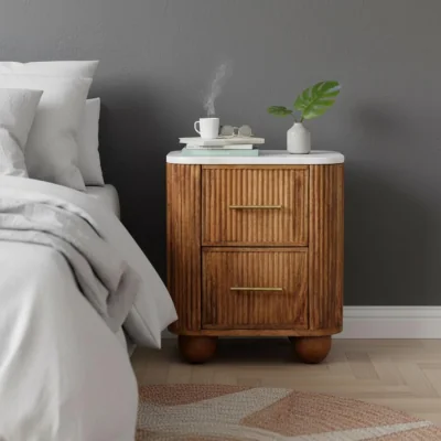 The Range Solid Wood Aurora Marble Bedside - Brown