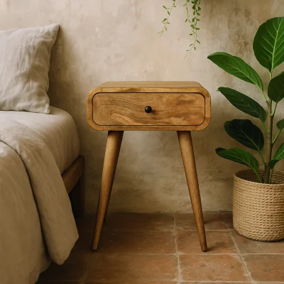 The Range Taormina Mango Wood Bedside Table Natural Finish 1 Drawer - Brown